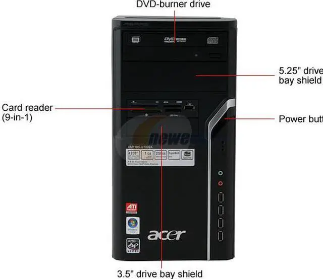 Alt view image 3 of 12 - Acer Desktop PC Aspire AM1100-U1302A 4200+ 1GB DDR2 250GB HDD ATI Radeon X1200 IGP Windows Vista Home Premium