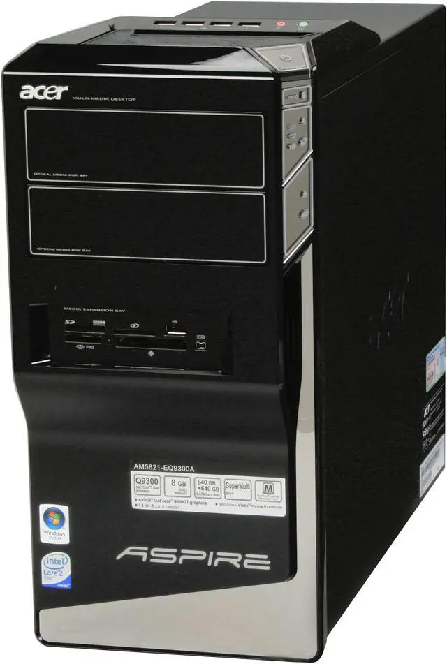 Alt view image 4 of 19 - Acer Desktop PC Aspire AM5621-EQ9300A Intel Core 2 Quad Q9300 8GB DDR2 1.28TB HDD NVIDIA GeForce 9800 GT Windows Vista Home Premium 64-bit (English / French)