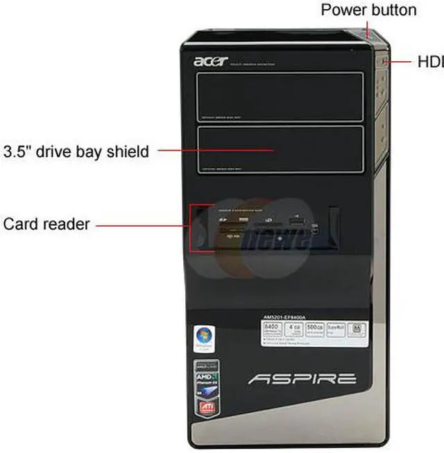 Alt view image 3 of 20 - Acer Desktop PC Aspire AM5201-EF8400A AMD Phenom X3 8400 4GB DDR2 500GB HDD ATI Radeon HD 3200 Windows Vista Home Premium (English/French)