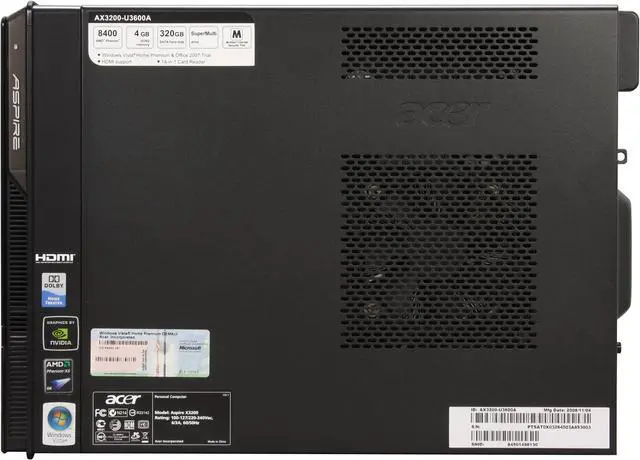 Alt view image 7 of 12 - Acer Desktop PC Aspire AX3200-U3600A AMD Phenom X3 8400 4GB DDR2 320GB HDD Windows Vista Home Premium 64-bit
