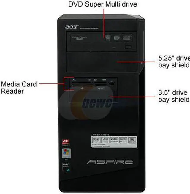 Alt view image 3 of 19 - Acer Desktop PC Aspire AM1201-E1604B AMD Athlon X2 4050e 2GB DDR2 250GB HDD ATI Radeon 2100 IGP Windows Vista Home Basic (English/French)