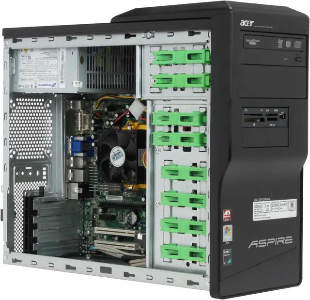 Alt view image 9 of 19 - Acer Desktop PC Aspire AM1201-E1604B AMD Athlon X2 4050e 2GB DDR2 250GB HDD ATI Radeon 2100 IGP Windows Vista Home Basic (English/French)