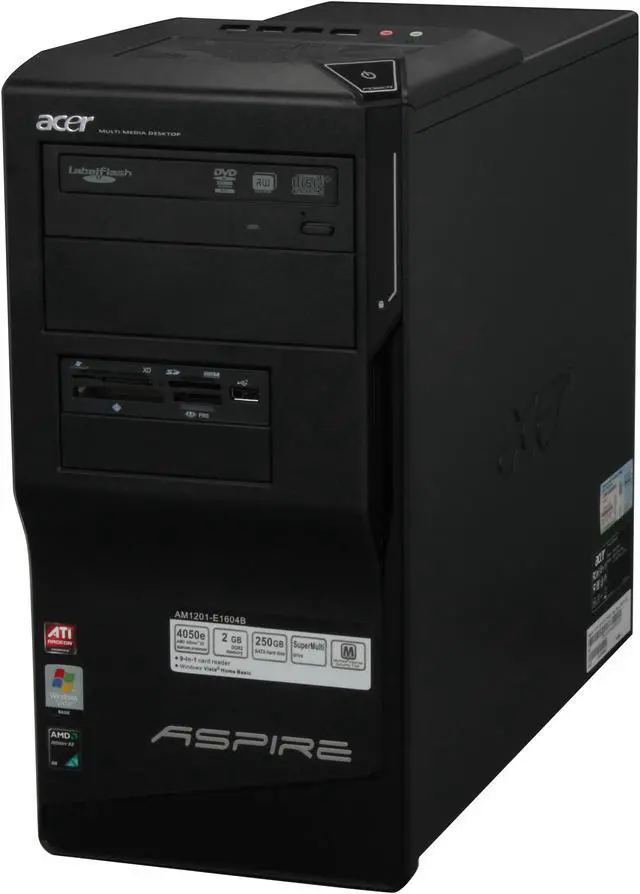 Alt view image 4 of 19 - Acer Desktop PC Aspire AM1201-E1604B AMD Athlon X2 4050e 2GB DDR2 250GB HDD ATI Radeon 2100 IGP Windows Vista Home Basic (English/French)