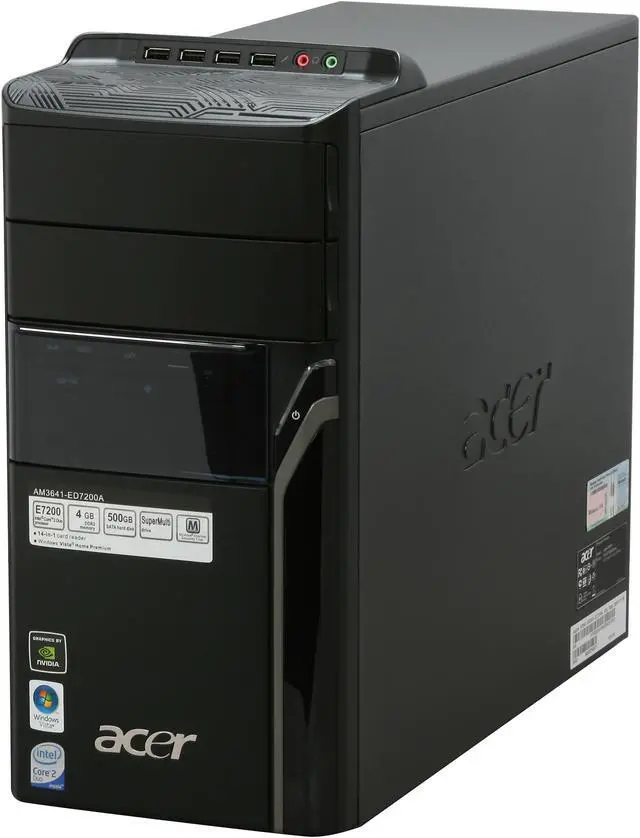 Alt view image 4 of 20 - Acer Desktop PC Aspire AM3641-ED7200A Intel Core 2 Duo E7200 4GB DDR2 500GB HDD NVIDIA GeForce 7100 Windows Vista Home Premium 64-bit (English / French)