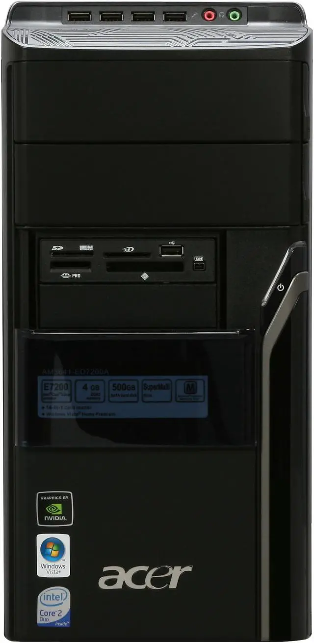 Alt view image 5 of 20 - Acer Desktop PC Aspire AM3641-ED7200A Intel Core 2 Duo E7200 4GB DDR2 500GB HDD NVIDIA GeForce 7100 Windows Vista Home Premium 64-bit (English / French)