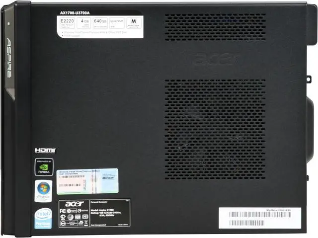Alt view image 13 of 18 - Acer Desktop PC Aspire AX1700-U3700A Intel Pentium E2220 4GB DDR2 640GB HDD NVIDIA GeForce G100 Windows Vista Home Premium 64-bit