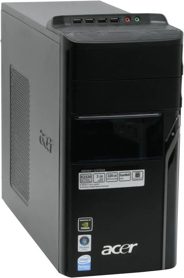 Alt view image 2 of 18 - Acer Desktop PC Aspire AM3641-U3702A Intel Pentium E2220 3GB DDR2 320GB HDD NVIDIA GeForce 7100 Windows Vista Home Premium