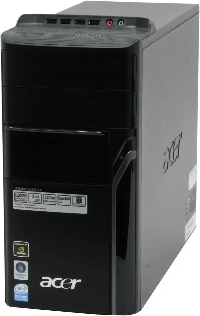 Alt view image 4 of 18 - Acer Desktop PC Aspire AM3641-U3702A Intel Pentium E2220 3GB DDR2 320GB HDD NVIDIA GeForce 7100 Windows Vista Home Premium