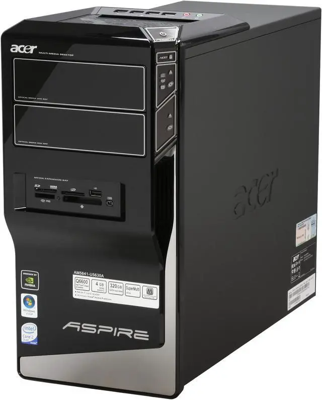 Alt view image 4 of 19 - Acer Desktop PC Aspire AM5641-U5630A Intel Core 2 Quad Q6600 4GB DDR2 320GB HDD NVIDIA GeForce 7100 Windows Vista Home Premium 64-bit