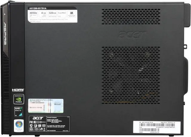 Alt view image 4 of 13 - Acer Desktop PC Aspire AX1200-B1781A AMD Athlon X2 4050e 4GB DDR2 320GB HDD NVIDIA GeForce 8200 Windows Vista Home Premium 64-bit