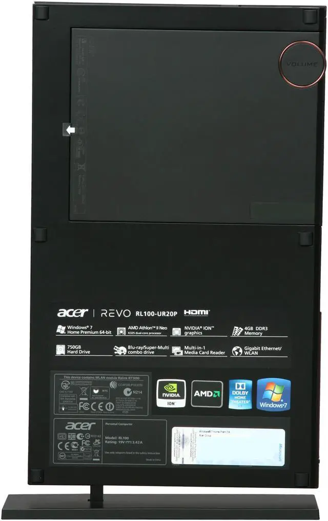 Alt view image 3 of 8 - Acer Home Media Center Revo RL100-UR20P (PT.SESP2.001) AMD Athlon II Neo K325 4GB DDR3 750GB HDD Windows 7 Home Premium 64-bit