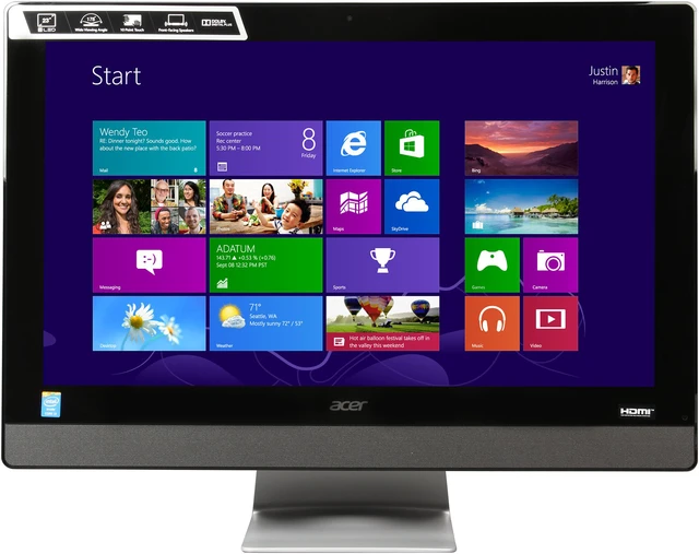 Alt view image 2 of 7 - Acer Desktop PC Aspire AZ3-615-UR14 Intel Core i3-4130T 6GB DDR3 1TB HDD 23" Touchscreen Windows 8.1