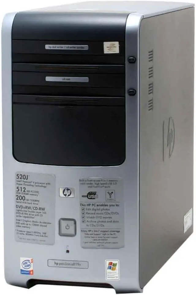 Alt view image 3 of 16 - HP Desktop PC Pavilion a819n (PS526AA) Intel Pentium 4 520 512MB DDR 200GB HDD Intel GMA 900 Windows XP Home