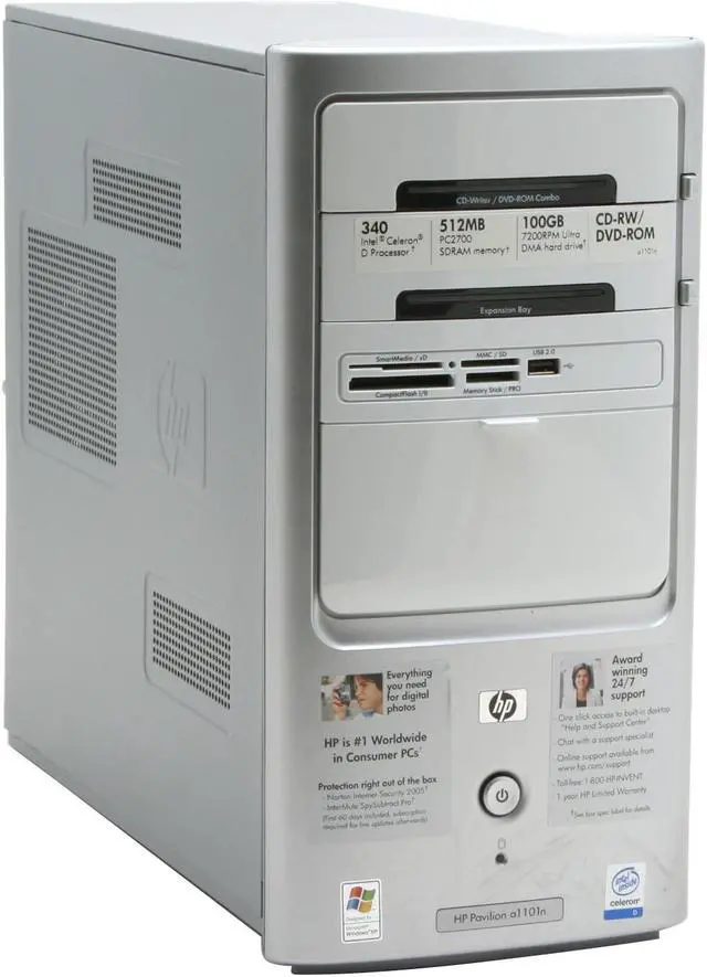 Alt view image 2 of 17 - HP Desktop PC Pavilion a1101n(ED822AA) Intel Celeron D 340 512MB DDR 100GB HDD Intel Extreme Graphics Windows XP Home
