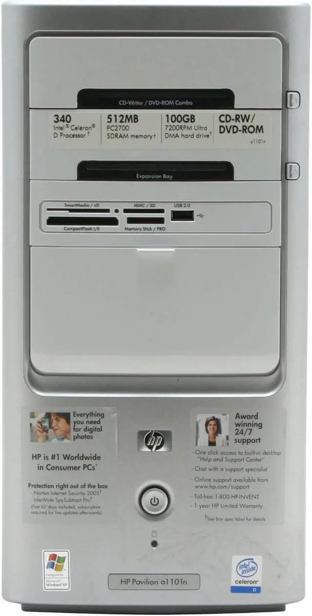 Alt view image 4 of 17 - HP Desktop PC Pavilion a1101n(ED822AA) Intel Celeron D 340 512MB DDR 100GB HDD Intel Extreme Graphics Windows XP Home