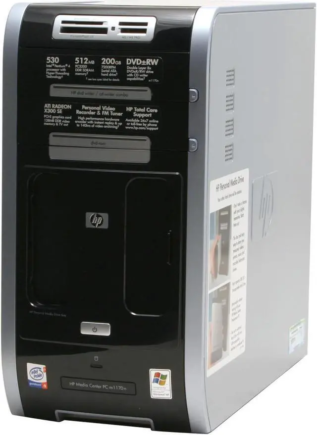 Alt view image 3 of 20 - HP Desktop PC Media Center m1170n Intel Pentium 4 530 512MB DDR 200GB HDD ATI Radeon X300 SE Windows XP Media Center 2005