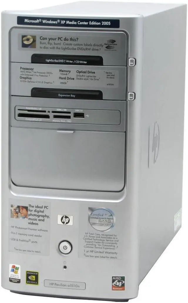 Alt view image 3 of 18 - HP Desktop PC Pavilion A1510N(EX265AA#ABA) 3800+ (2.00 GHz) 1GB DDR 200GB HDD NVIDIA GeForce 6150 Windows XP Media Center