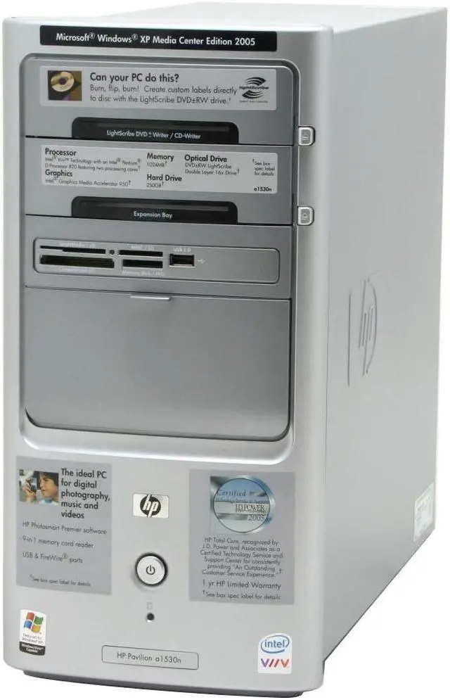 Alt view image 3 of 18 - HP Desktop PC Pavilion A1530N(EX275AA#ABA) AMD Phenom II X4 820 1GB DDR2 250GB HDD Intel GMA 950 Windows XP Media Center
