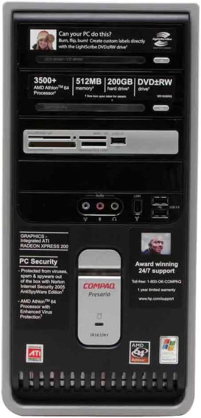Alt view image 4 of 17 - COMPAQ Desktop PC Presario SR1630NX(ED878AA) 3500+(2.20 GHz) 512MB DDR 200GB HDD ATI Radeon Xpress 200 Integrated Windows XP Home