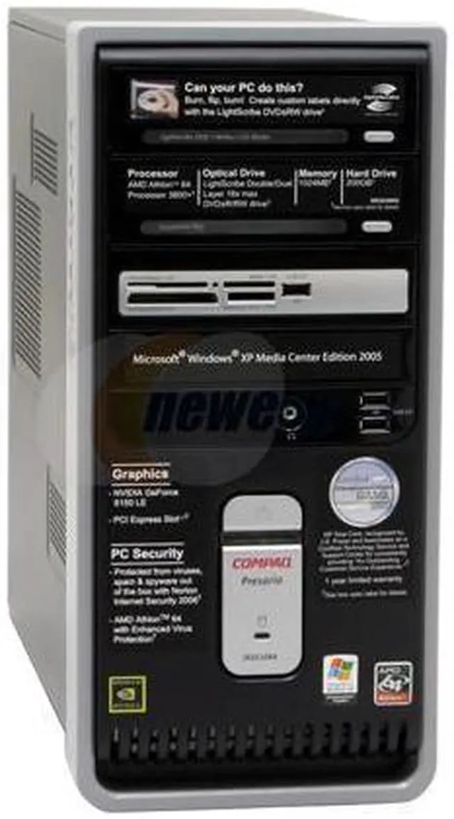 Alt view image 2 of 17 - COMPAQ Desktop PC Presario SR2030NX(RJ036AA) 3800+ (2.00 GHz) 1GB DDR2 200GB HDD NVIDIA GeForce 6150 LE Windows XP Media Center