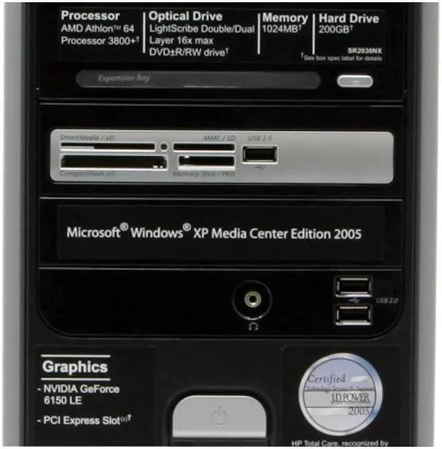 Alt view image 5 of 17 - COMPAQ Desktop PC Presario SR2030NX(RJ036AA) 3800+ (2.00 GHz) 1GB DDR2 200GB HDD NVIDIA GeForce 6150 LE Windows XP Media Center