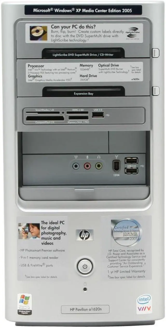 Alt view image 3 of 12 - HP Desktop PC Pavilion a1620n(RC655AA) Intel Pentium D 925 1GB DDR2 250GB HDD Intel GMA 950 Windows XP Media Center