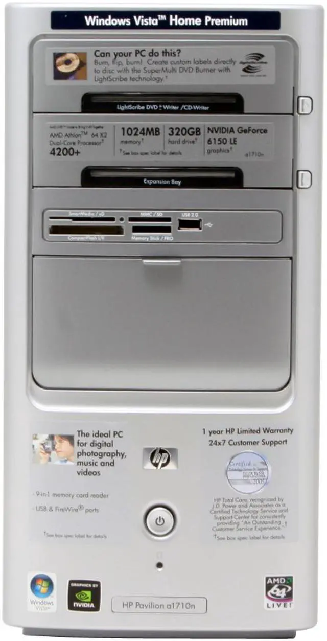 Alt view image 3 of 13 - HP Desktop PC Pavilion a1710n(RK573AA) 4200+ 1GB DDR2 320GB HDD NVIDIA GeForce 6150 LE Windows Vista Home Premium