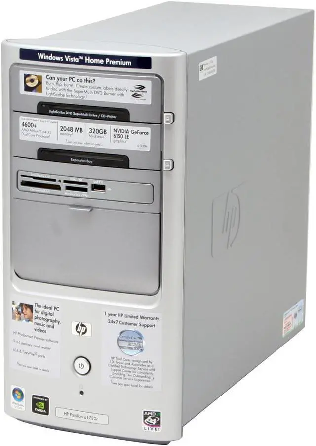 Alt view image 2 of 14 - HP Desktop PC Pavilion a1730n(RK574AA) 4600+ 2GB DDR2 320GB HDD NVIDIA GeForce 6150 LE Windows Vista Home Premium