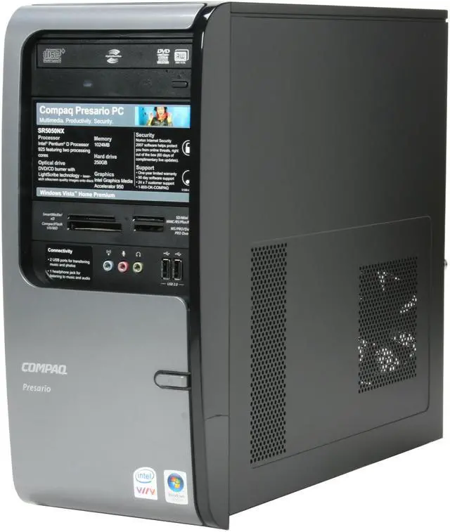 Alt view image 2 of 12 - COMPAQ Desktop PC Presario SR5050NX(RX897AA) Intel Pentium D 925 1GB DDR2 250GB HDD Intel GMA 950 Windows Vista Home Premium