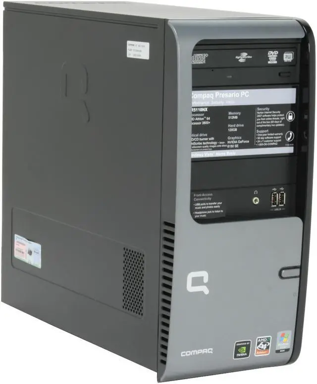 Alt view image 2 of 17 - COMPAQ Desktop PC Presario SR5110NX (GC668AA) 3800+ (2.00 GHz) 512MB DDR2 120GB HDD NVIDIA GeForce 6150 SE Windows Vista Home Basic