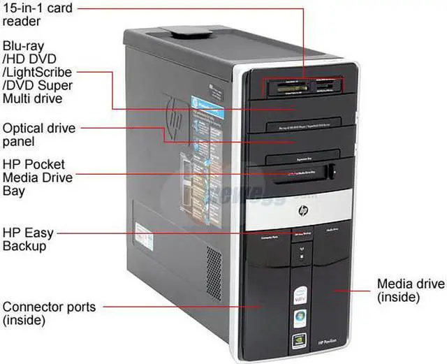 Alt view image 2 of 19 - HP Desktop PC Pavilion M9060N(GN584AA) Intel Core 2 Quad Q6600 3GB DDR2 640GB HDD NVIDIA GeForce 8500 GT Windows Vista Home Premium