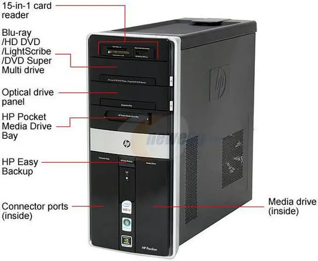 Alt view image 3 of 19 - HP Desktop PC Pavilion M9060N(GN584AA) Intel Core 2 Quad Q6600 3GB DDR2 640GB HDD NVIDIA GeForce 8500 GT Windows Vista Home Premium