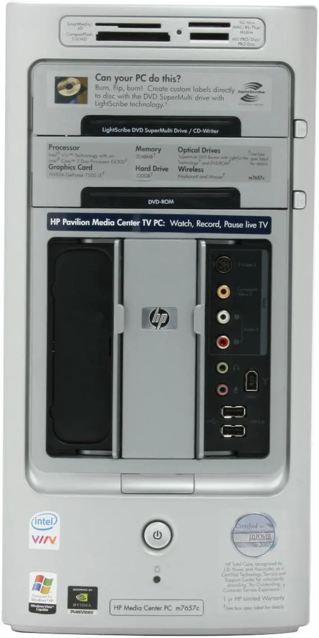 Alt view image 7 of 19 - HP Desktop PC Pavilion M7657C-B(RC641AA) Intel Core 2 Duo E6300 2GB DDR2 320GB HDD NVIDIA GeForce 7500LE Windows XP Media Center