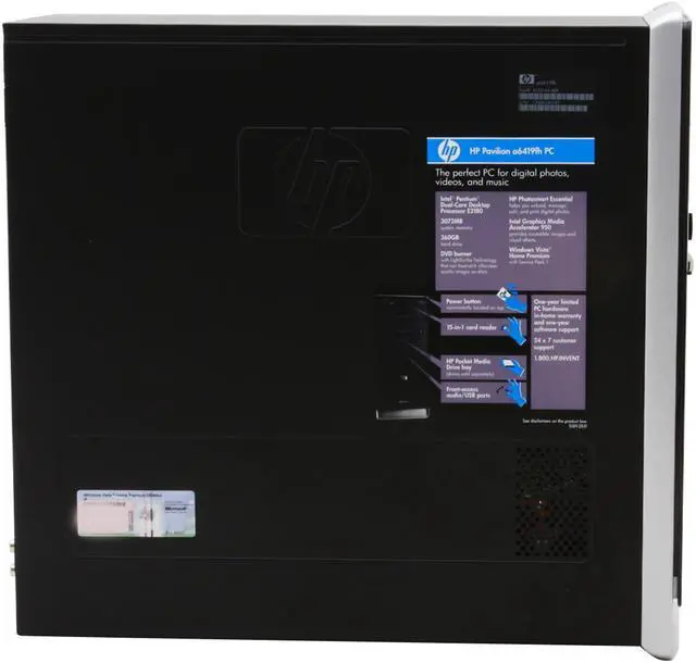 Alt view image 4 of 12 - HP Desktop PC Pavilion A6419FH(KJ301AA) Intel Pentium E2180 3GB DDR2 360GB HDD Intel GMA 950 Windows Vista Home Premium