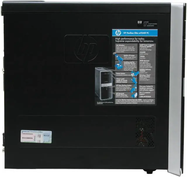 Alt view image 8 of 20 - HP Desktop PC Pavilion Elite M9340F(KQ497AA) Intel Core 2 Quad Q6700 6GB DDR2 750GB HDD NVIDIA GeForce 9500 GS Windows Vista Home Premium 64-bit