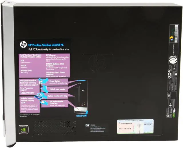 Alt view image 13 of 19 - HP Desktop PC Pavilion Slimline S3620F(FK785AA) Intel Pentium E5200 4GB DDR2 500GB HDD NVIDIA GeForce 7100 Windows Vista Home Premium 64-bit