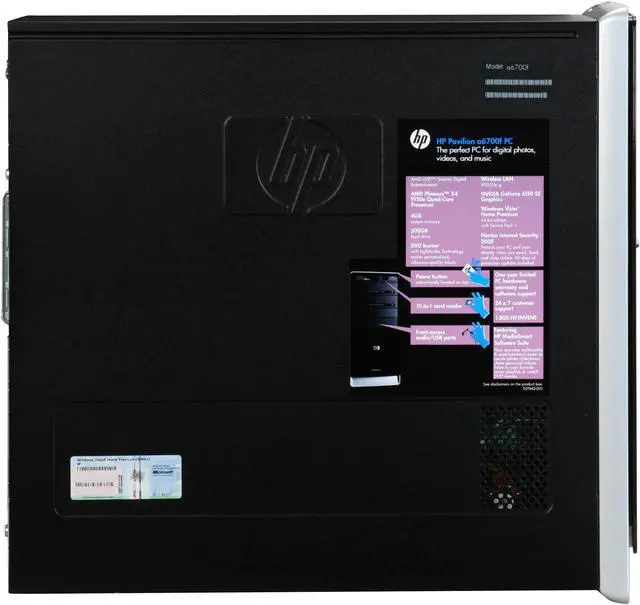 Alt view image 6 of 18 - HP Desktop PC Pavilion A6700F(FQ565AA) AMD Phenom X4 9150e 4GB DDR2 500GB HDD NVIDIA GeForce 6150 SE Windows Vista Home Premium 64-bit