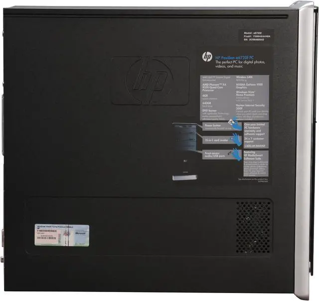 Alt view image 15 of 20 - HP Desktop PC Pavilion A6720F(FQ564AA) AMD Phenom X4 9550 6GB DDR2 640GB HDD NVIDIA GeForce 9100 Windows Vista Home Premium 64-bit
