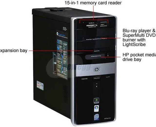 Alt view image 2 of 19 - HP Desktop PC Pavilion Elite M9520F(FQ561AA) Intel Core 2 Quad Q8300 8GB DDR2 750GB HDD NVIDIA GeForce 9600 GS Windows Vista Home Premium 64-bit