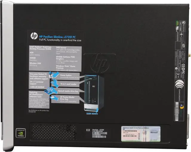 Alt view image 14 of 19 - HP Desktop PC Pavilion Slimline S3720F(FQ567AA) Intel Pentium E5200 4GB DDR2 500GB HDD NVIDIA GeForce 7100 Windows Vista Home Premium 64-bit