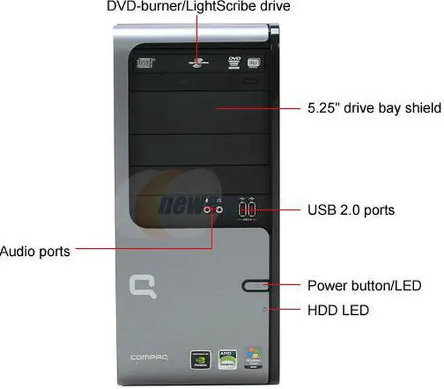 Alt view image 3 of 12 - COMPAQ Desktop PC Presario SR5223WM(GN573AAR) 3600+ 1GB DDR2 120GB HDD NVIDIA GeForce 6150 SE Windows Vista Home Basic