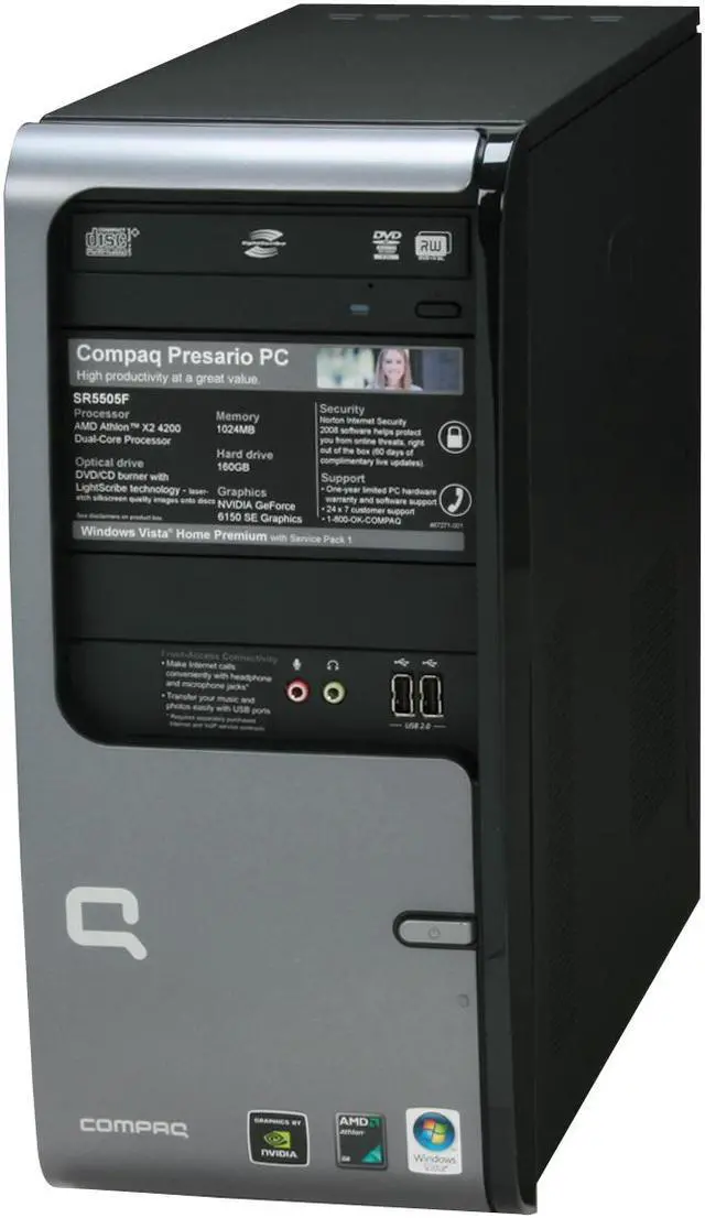 Alt view image 4 of 19 - COMPAQ Desktop PC Presario SR5505F(KT526AA) 4200+ 1GB DDR2 160GB HDD NVIDIA GeForce 6150 SE Windows Vista Home Premium