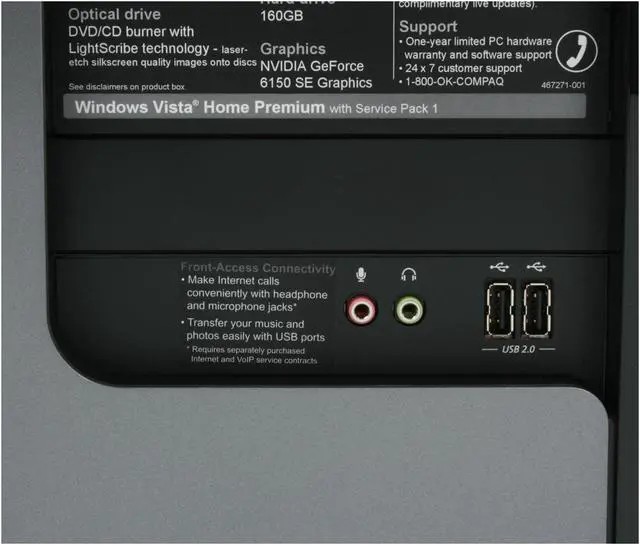 Alt view image 5 of 19 - COMPAQ Desktop PC Presario SR5505F(KT526AA) 4200+ 1GB DDR2 160GB HDD NVIDIA GeForce 6150 SE Windows Vista Home Premium
