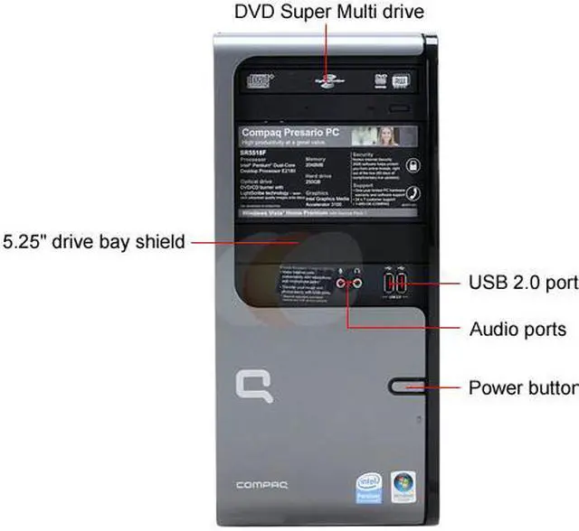 Alt view image 3 of 15 - COMPAQ Desktop PC Presario SR5518F(FJ379AA) Intel Pentium E2180 2GB DDR2 250GB HDD Intel GMA 3100 Windows Vista Home Premium