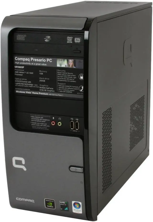 Alt view image 4 of 19 - COMPAQ Desktop PC Presario SR5605F(FK587AA) AMD Athlon 64 LE-1640 1GB DDR2 250GB HDD NVIDIA GeForce 6150 SE Windows Vista Home Premium