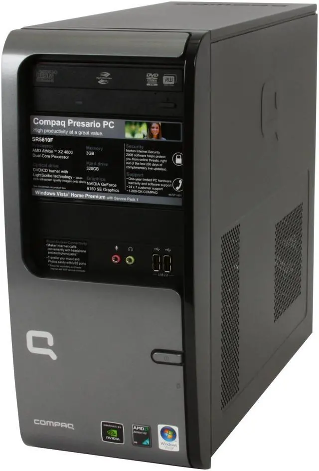 Alt view image 4 of 19 - COMPAQ Desktop PC Presario SR5610F(FK586AA) 4800+ 3GB DDR2 320GB HDD NVIDIA GeForce 6150 SE Windows Vista Home Premium