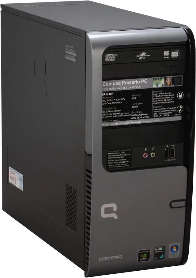 Alt view image 2 of 18 - COMPAQ Desktop PC Presario SR5710F(FQ582AA) AMD Athlon 64 X2 4450e 3GB DDR2 250GB HDD NVIDIA GeForce 6150 SE Windows Vista Home Premium