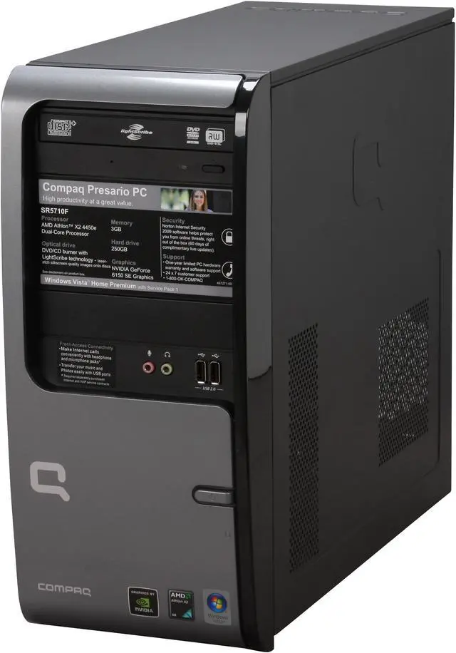 Alt view image 4 of 18 - COMPAQ Desktop PC Presario SR5710F(FQ582AA) AMD Athlon 64 X2 4450e 3GB DDR2 250GB HDD NVIDIA GeForce 6150 SE Windows Vista Home Premium