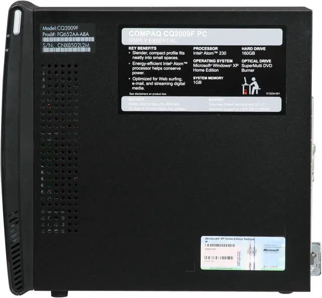 Alt view image 11 of 16 - COMPAQ Desktop PC CQ2009F(FQ652AA) Intel Atom 230 1GB DDR2 160GB HDD Intel GMA 950 Windows XP Home