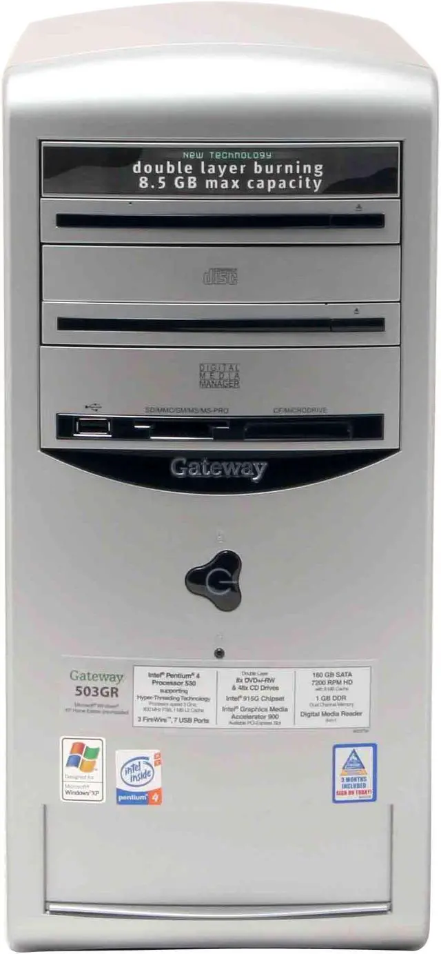 Alt view image 4 of 19 - Gateway Desktop PC 503GR 3.00GHz 1GB DDR 160GB HDD Intel GMA 900 Windows XP Home